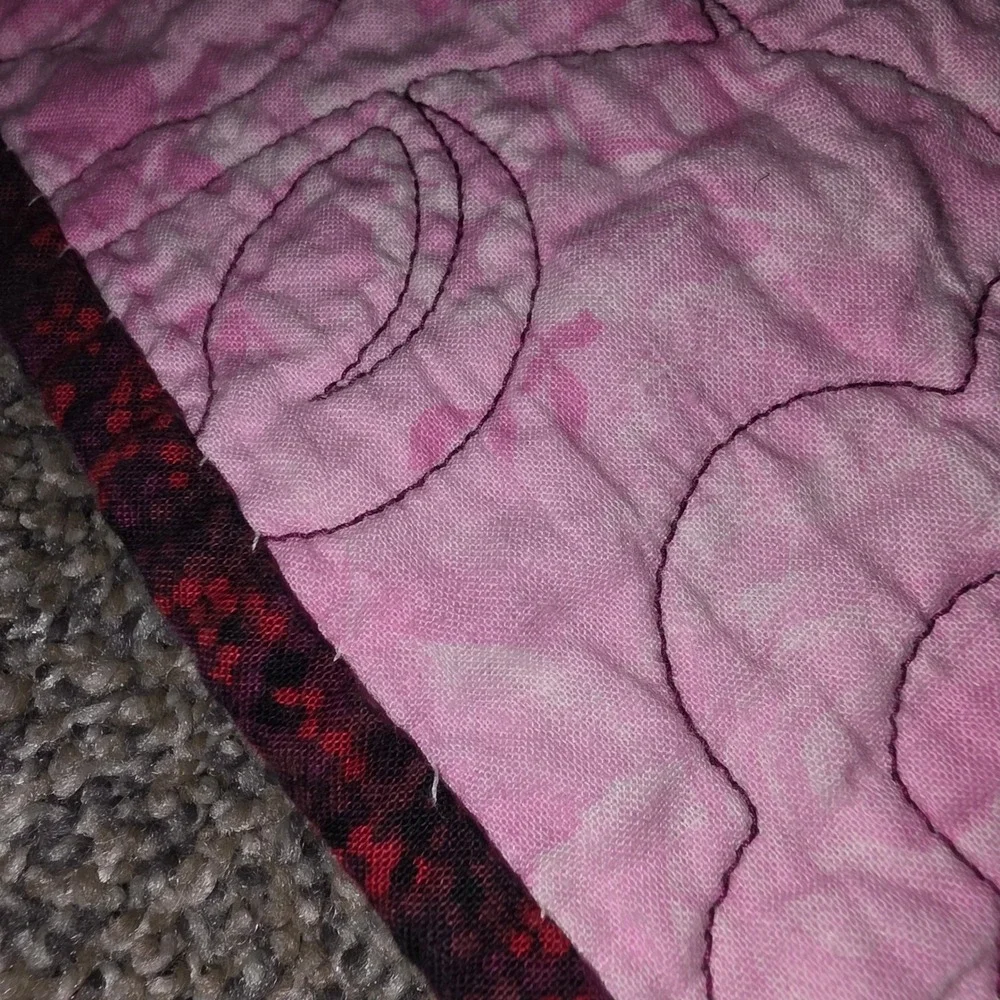 Handmade Patchwork Quilt Burgundy Pink Magenta Diagonal Pattern 68x55 Graduation